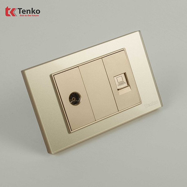 Ổ Cắm Cáp Đồng Trục Và LAN (Mạng) Mặt Kính Cường Lực TENKO TK-C18-075 Vàng