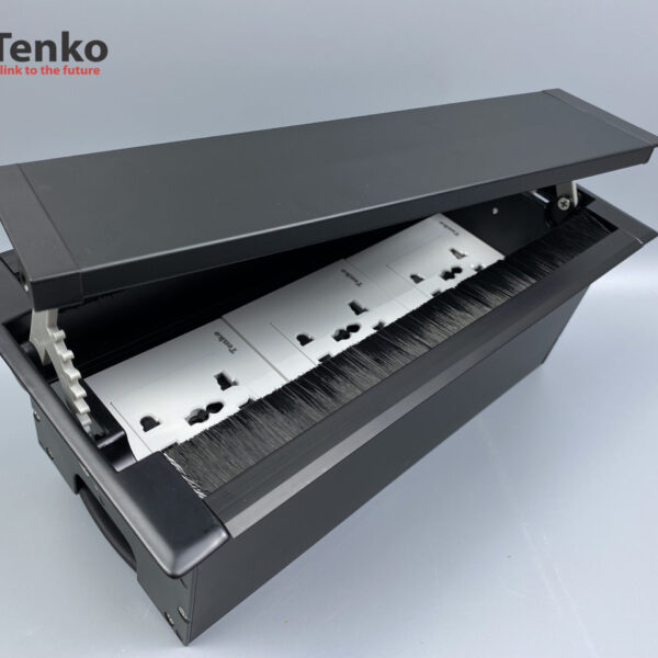 Hộp Nhôm Âm Bàn Mở 2 Chiều 3 Ổ Cắm Điện Đa Năng Tenko TK-HC3S-01 Đen