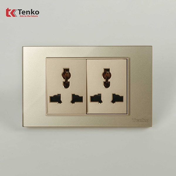 Ổ Đôi 3 Chấu Đa Năng Mặt Kính Cường Lực TENKO TK-C18-050 Màu Vàng