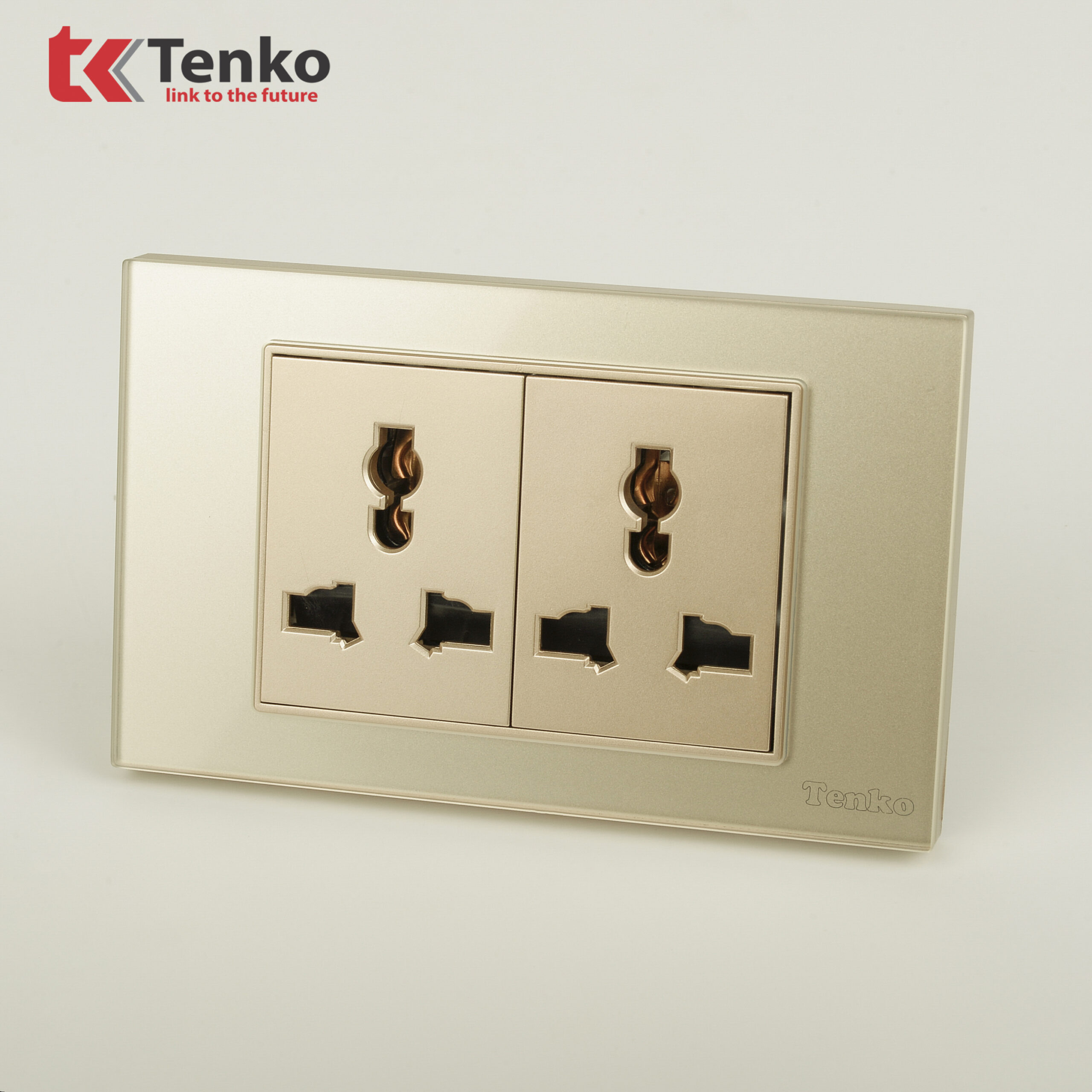 Ổ Đôi 3 Chấu Đa Năng Mặt Kính Cường Lực TENKO TK-C18-050 Màu Vàng