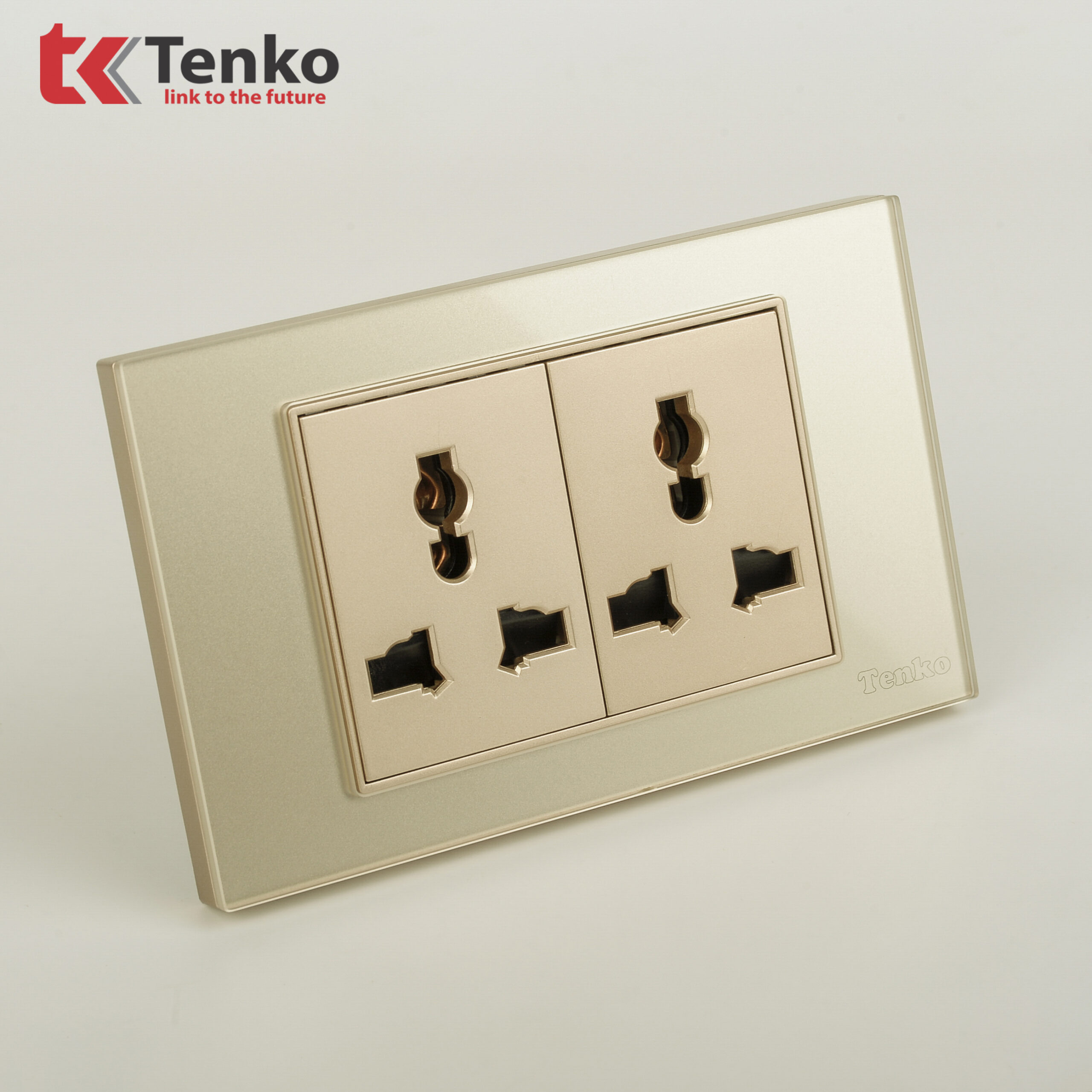 Ổ Đôi 3 Chấu Đa Năng Mặt Kính Cường Lực TENKO TK-C18-050 Màu Vàng