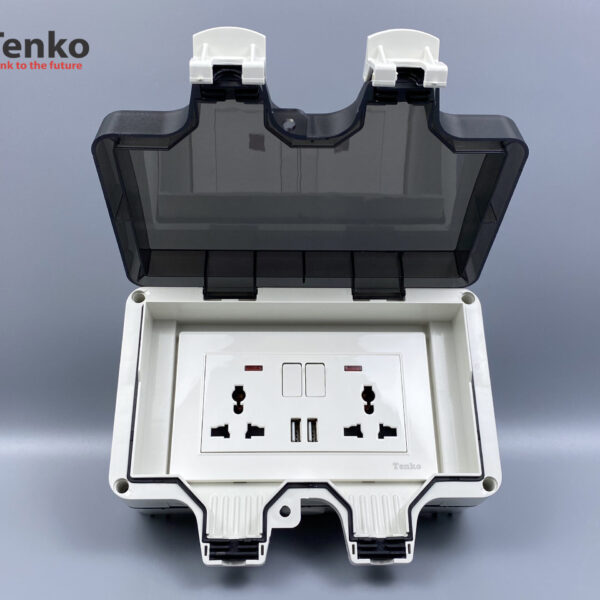 Ổ Cắm Đôi 3 Chấu Có USB Chống Nước Chữ Nhật Chính Hãng Tenko TK-IP66-CN02