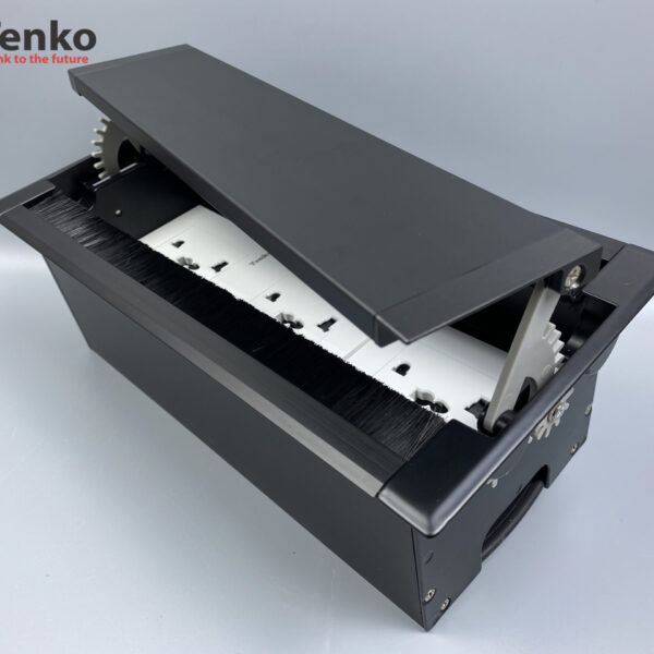 Hộp Nhôm Âm Bàn Mở 2 Chiều 3 Ổ Cắm Điện Đa Năng Tenko TK-HC3S-01 Đen
