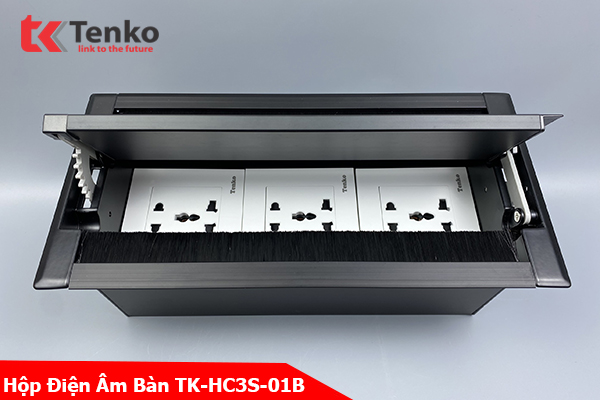Hộp Nhôm Âm Bàn Mở 2 Chiều 3 Ổ Cắm Điện Đa Năng Tenko TK-HC3S-01 Đen