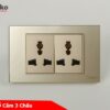 Ổ Đôi 3 Chấu Đa Năng Mặt Chữ Nhật Kính Cường Lực TENKO TK-C18-050 Màu Vàng
