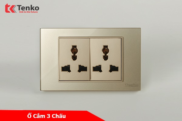 Ổ Đôi 3 Chấu Đa Năng Mặt Kính Cường Lực TENKO TK-C18-050 Màu Vàng
