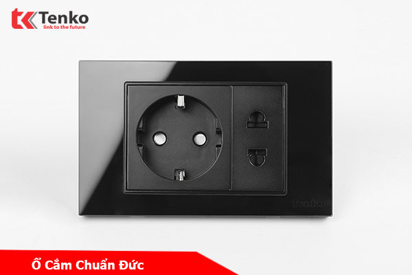 Ổ Cắm Chìm 2 Chấu Chuẩn Đức 16A Âm Tường Mặt Kính Cường Lực Đen TENKO TK-C18-059