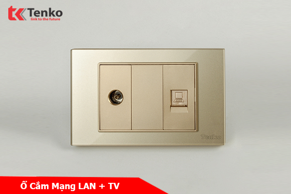 Ổ Cắm Cáp Đồng Trục Và LAN (Mạng) Mặt Kính Cường Lực TENKO TK-C18-075 Vàng