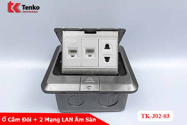 Ổ Cắm Điện Âm Sàn Kèm 2 Cổng Mạng LAN Chính Hãng Tenko TK-J02-03 Màu Bạc
