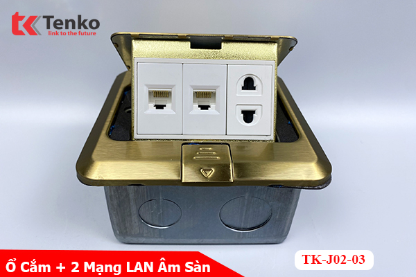 Ổ Cắm Điện Âm Sàn Kèm 2 Cổng Mạng LAN Chính Hãng Tenko TK-J02-03 Màu Vàng