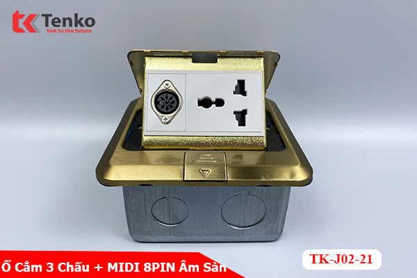 Ổ Cắm Điện Âm Sàn 3 Chấu Kèm Cổng MIDI 8PIN Chính Hãng Tenko TK-J02-21 Màu Vàng