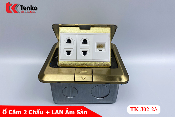 Ổ Cắm Điện Đôi Âm Sàn Kèm Mạng LAN Chính Hãng Tenko TK-J02-23 Màu Vàng