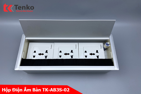 Hộp Điện Âm Bàn Họp 3 Ổ Đa Năng Box Nhôm Nguyên Khối Tenko TK-AB3S-02