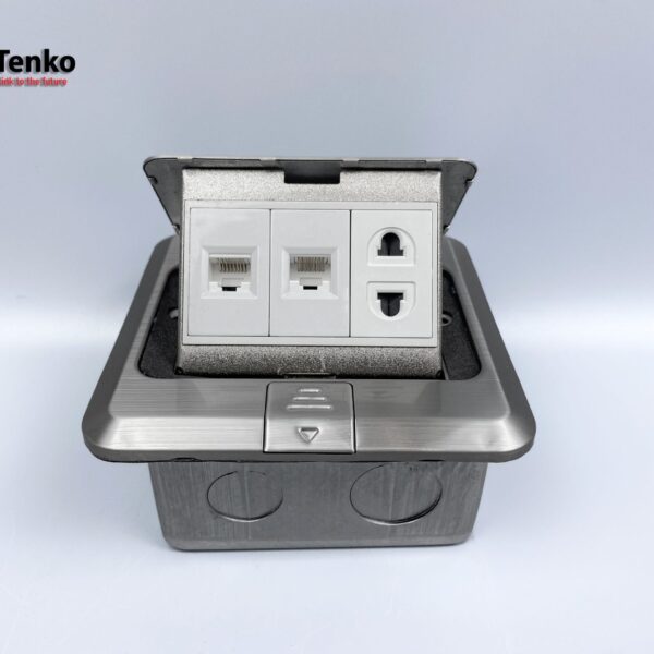 Ổ Cắm Điện Âm Sàn Kèm 2 Cổng Mạng LAN Chính Hãng Tenko TK-J02-03 Màu Bạc