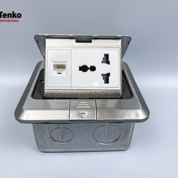 Ổ Cắm Điện Âm Sàn 3 Chấu Kèm Mạng LAN Chính Hãng Tenko TK-J02-04 Màu Bạc
