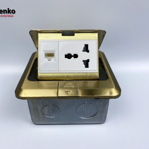 Ổ Cắm Điện Âm Sàn 3 Chấu Kèm Mạng LAN Chính Hãng Tenko TK-J02-04 Màu Vàng