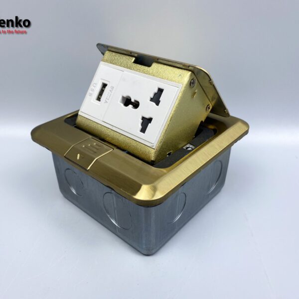 Ổ Cắm Điện Âm Sàn 3 Chấu Kèm Cổng Sạc USB Chính Hãng Tenko TK-J02-24 Màu Vàng