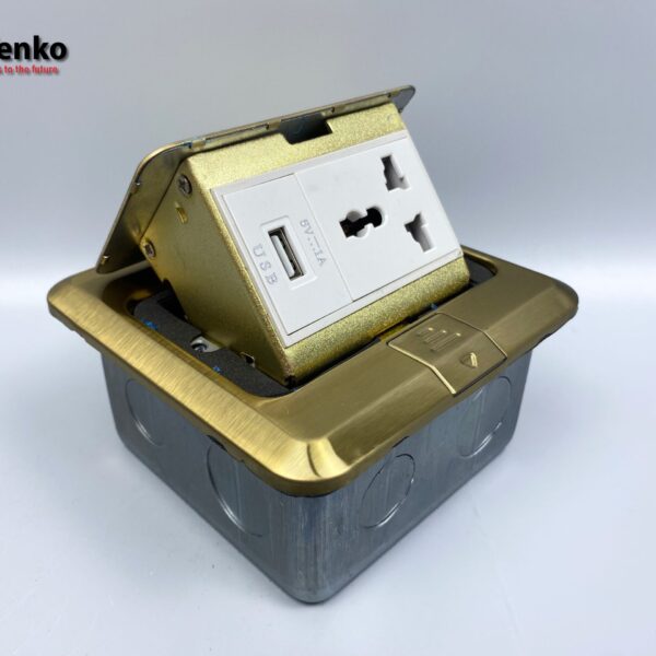 Ổ Cắm Điện Âm Sàn 3 Chấu Kèm Cổng Sạc USB Chính Hãng Tenko TK-J02-24 Màu Vàng