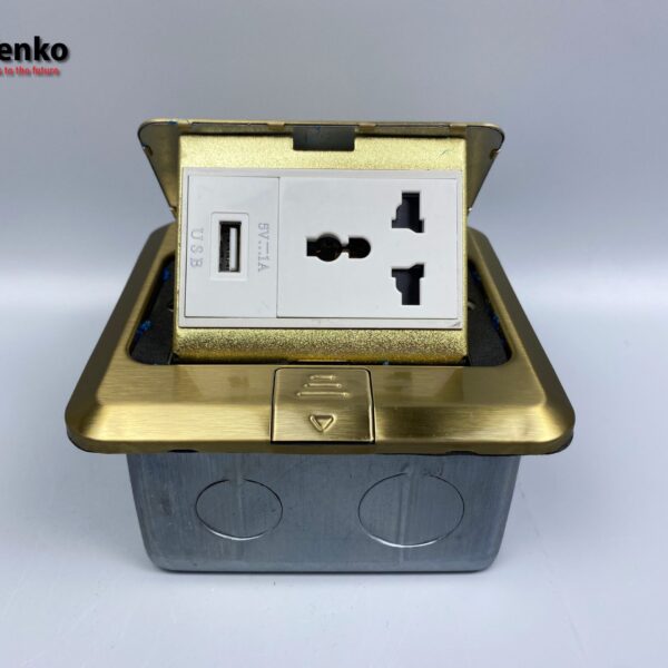 Ổ Cắm Điện Âm Sàn 3 Chấu Kèm Cổng Sạc USB Chính Hãng Tenko TK-J02-24 Màu Vàng