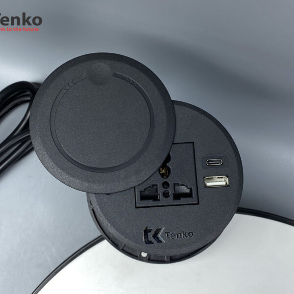 Ổ Điện Âm Bàn Hình Tròn Kèm Cổng Sạc USB Và Type C Chính Hãng Tenko TK-HX1