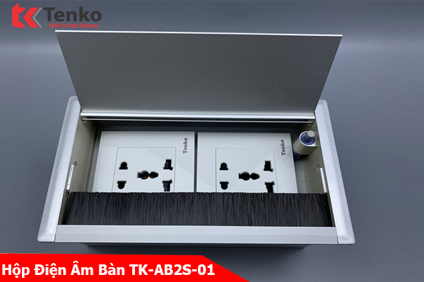 Hộp Điện Âm Bàn Họp 2 Ổ Cắm Đa Năng, Box Nhôm Nguyên Khối Tenko TK-AB2S-01
