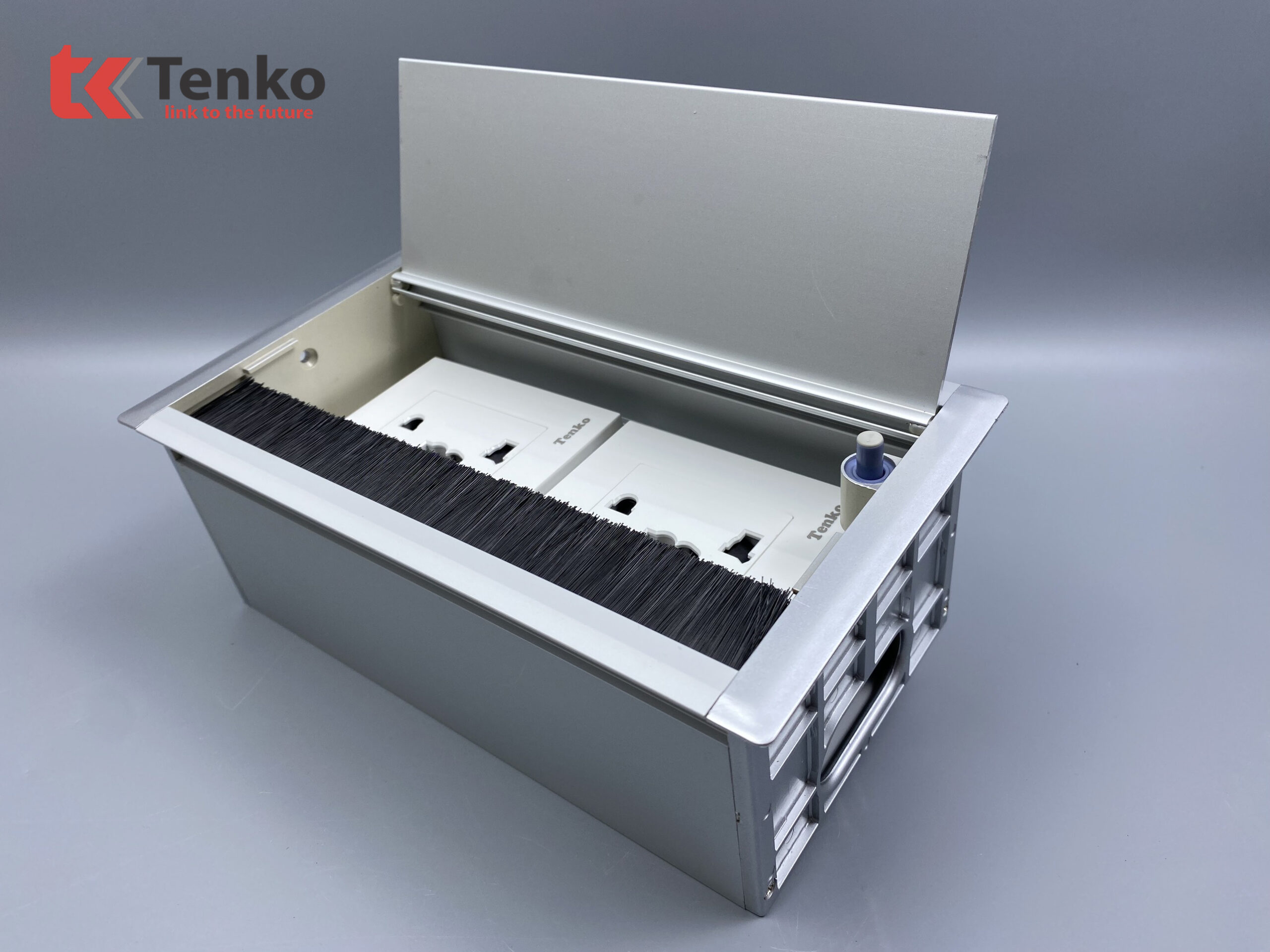 Hộp Điện Âm Bàn Họp 2 Ổ Cắm Đa Năng, Box Nhôm Nguyên Khối Tenko TK-AB2S-01