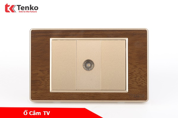 Ổ Cắm Tivi Cáp Đồng Trục – Truyền Hình Cáp Âm Tường Mặt Vân Gỗ Bo Viền Vàng TENKO TK-C6-071