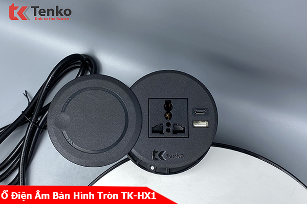 Ổ Điện Âm Bàn Hình Tròn Kèm Cổng Sạc USB Và Type C Chính Hãng Tenko TK-HX1
