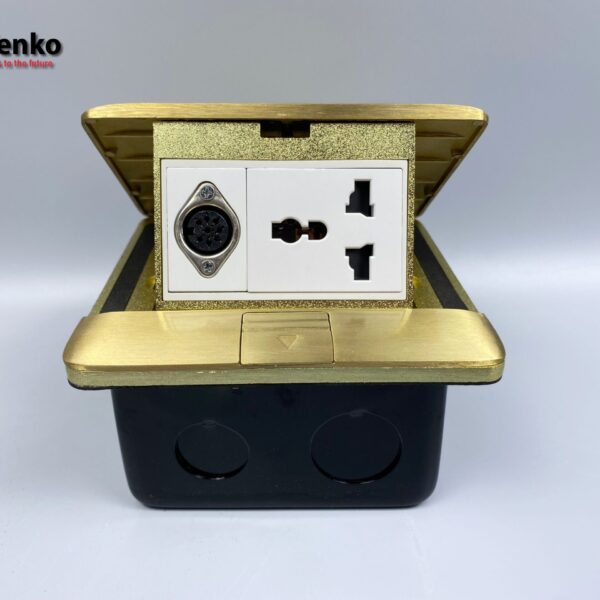 Ổ Cắm Điện Âm Sàn Đa Năng Đồng Nguyên Khối Kèm Cổng MIDI 8PIN Tenko TK-J05-12 Vàng