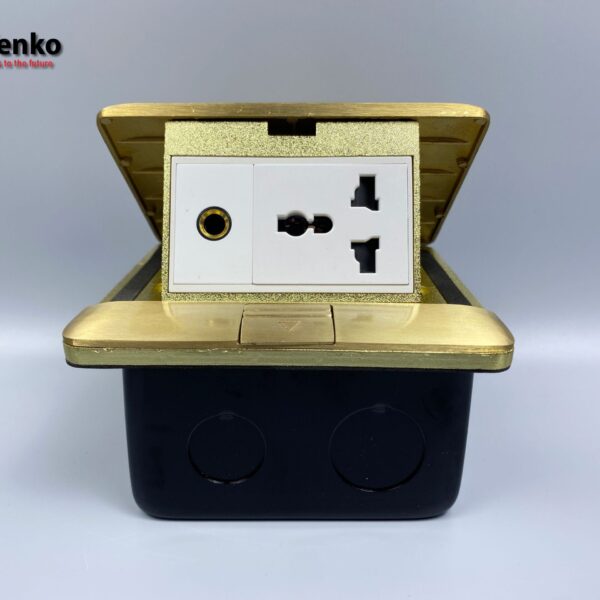 Ổ Cắm Điện Âm Sàn Đa Năng Đồng Nguyên Khối Kèm Cổng Âm Thanh Tenko TK-J05-09 Vàng