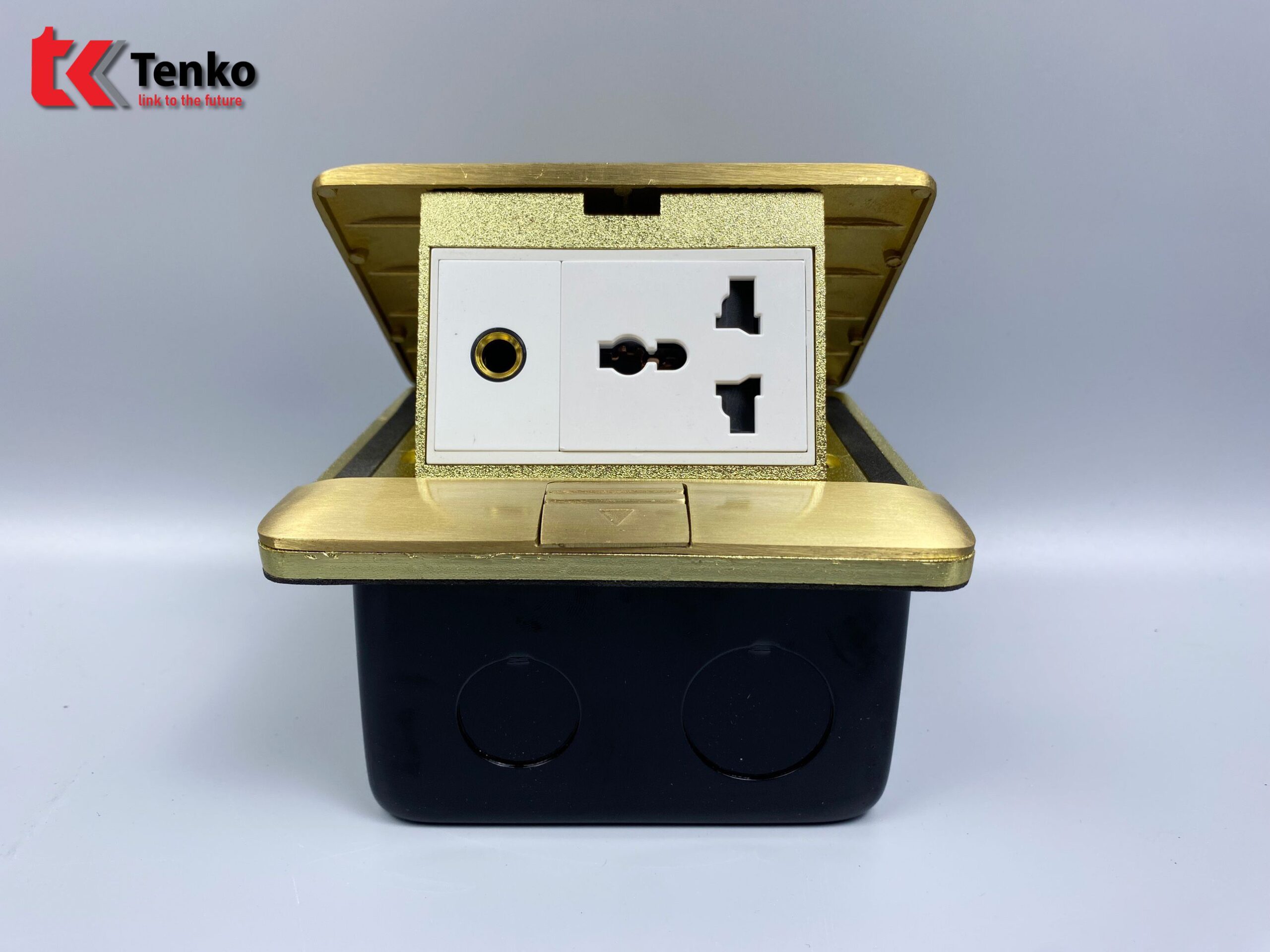 Ổ Cắm Điện Âm Sàn Đa Năng Đồng Nguyên Khối Kèm Cổng Âm Thanh Tenko TK-J05-09 Vàng