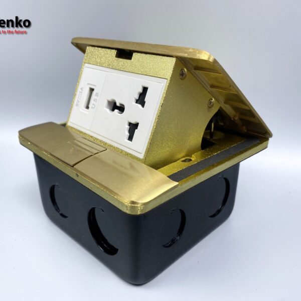 Ổ Cắm Điện Âm Sàn Đa Năng Đồng Nguyên Khối Kèm Cổng USB Chính Hãng Tenko TK-J05-11 Vàng