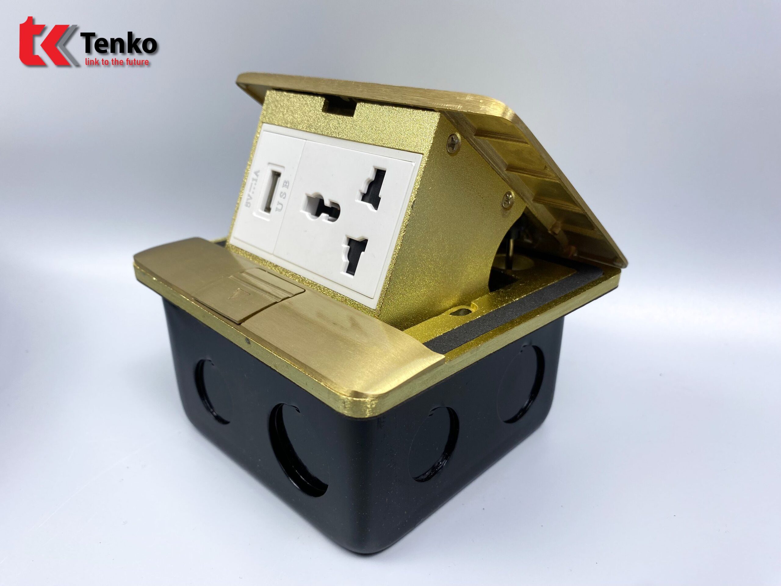 Ổ Cắm Điện Âm Sàn Đa Năng Đồng Nguyên Khối Kèm Cổng USB Chính Hãng Tenko TK-J05-11 Vàng