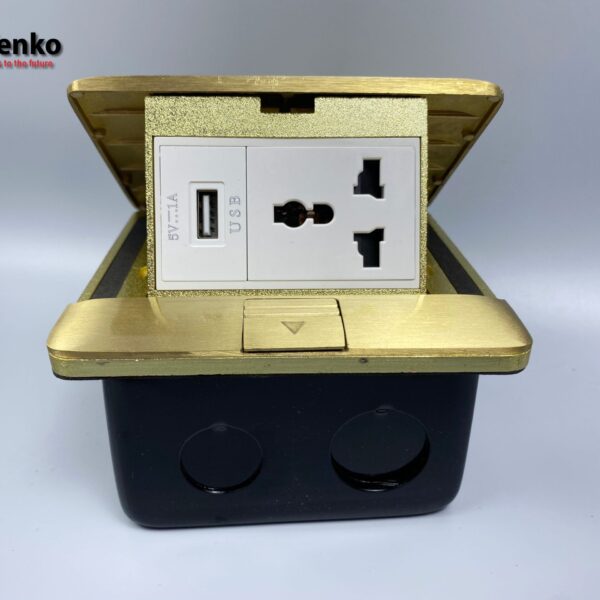 Ổ Cắm Điện Âm Sàn Đa Năng Đồng Nguyên Khối Kèm Cổng USB Chính Hãng Tenko TK-J05-11 Vàng