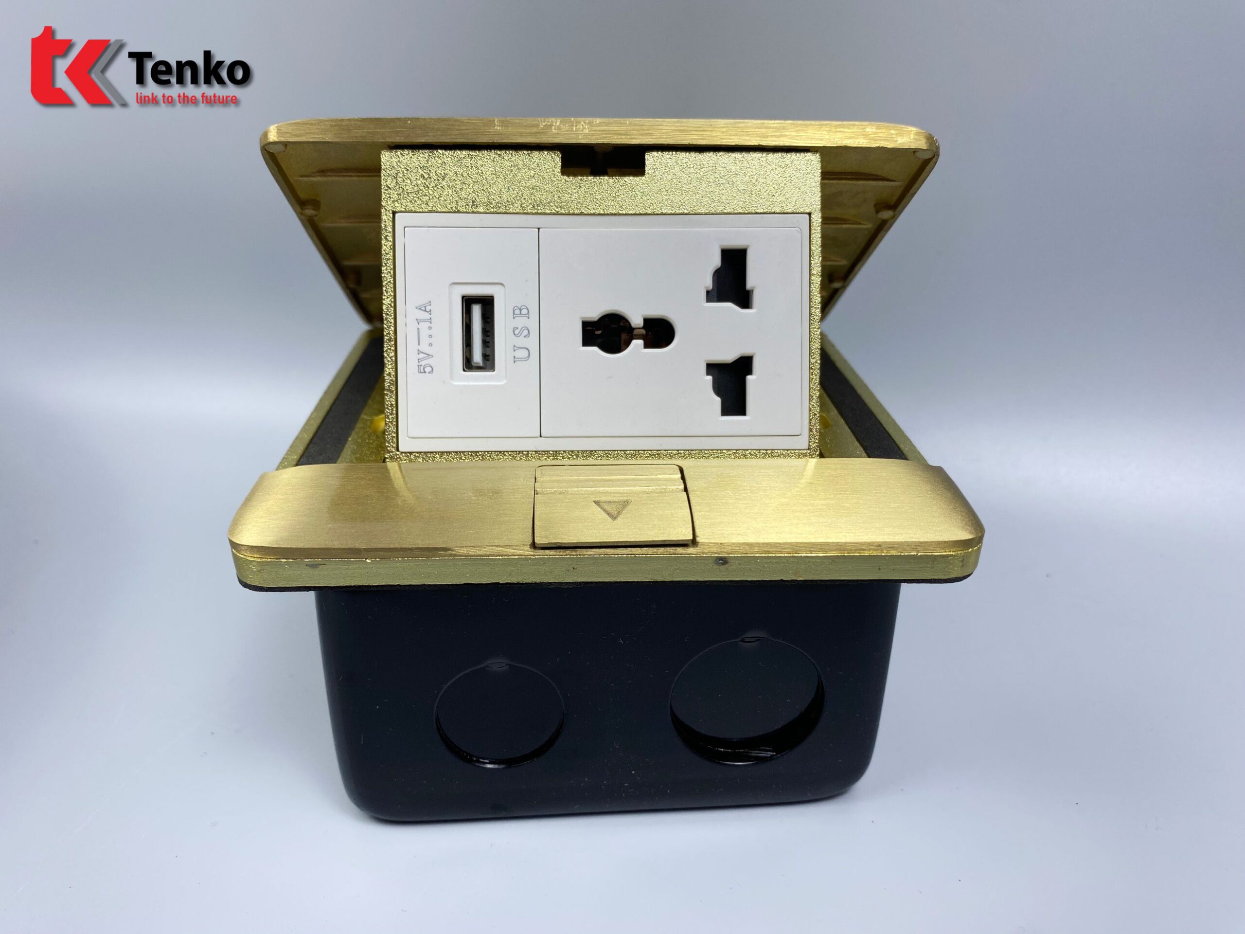 Ổ Cắm Điện Âm Sàn Đa Năng Đồng Nguyên Khối Kèm Cổng USB Chính Hãng Tenko TK-J05-11 Vàng