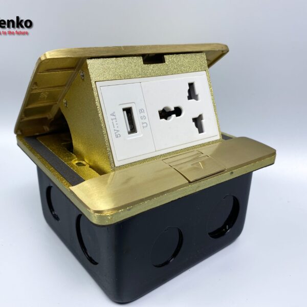 Ổ Cắm Điện Âm Sàn Đa Năng Đồng Nguyên Khối Kèm Cổng USB Chính Hãng Tenko TK-J05-11 Vàng