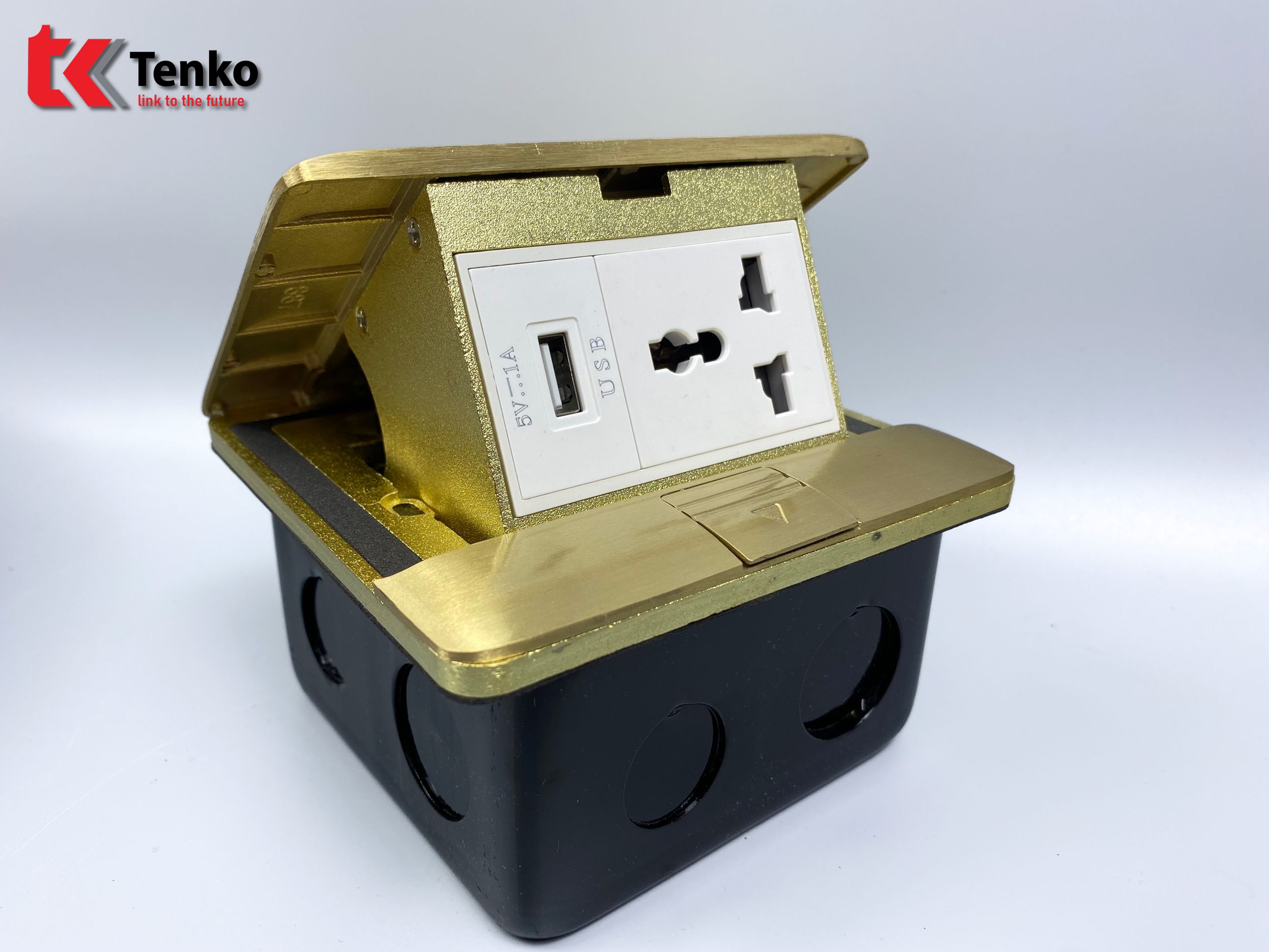 Ổ Cắm Điện Âm Sàn Đa Năng Đồng Nguyên Khối Kèm Cổng USB Chính Hãng Tenko TK-J05-11 Vàng