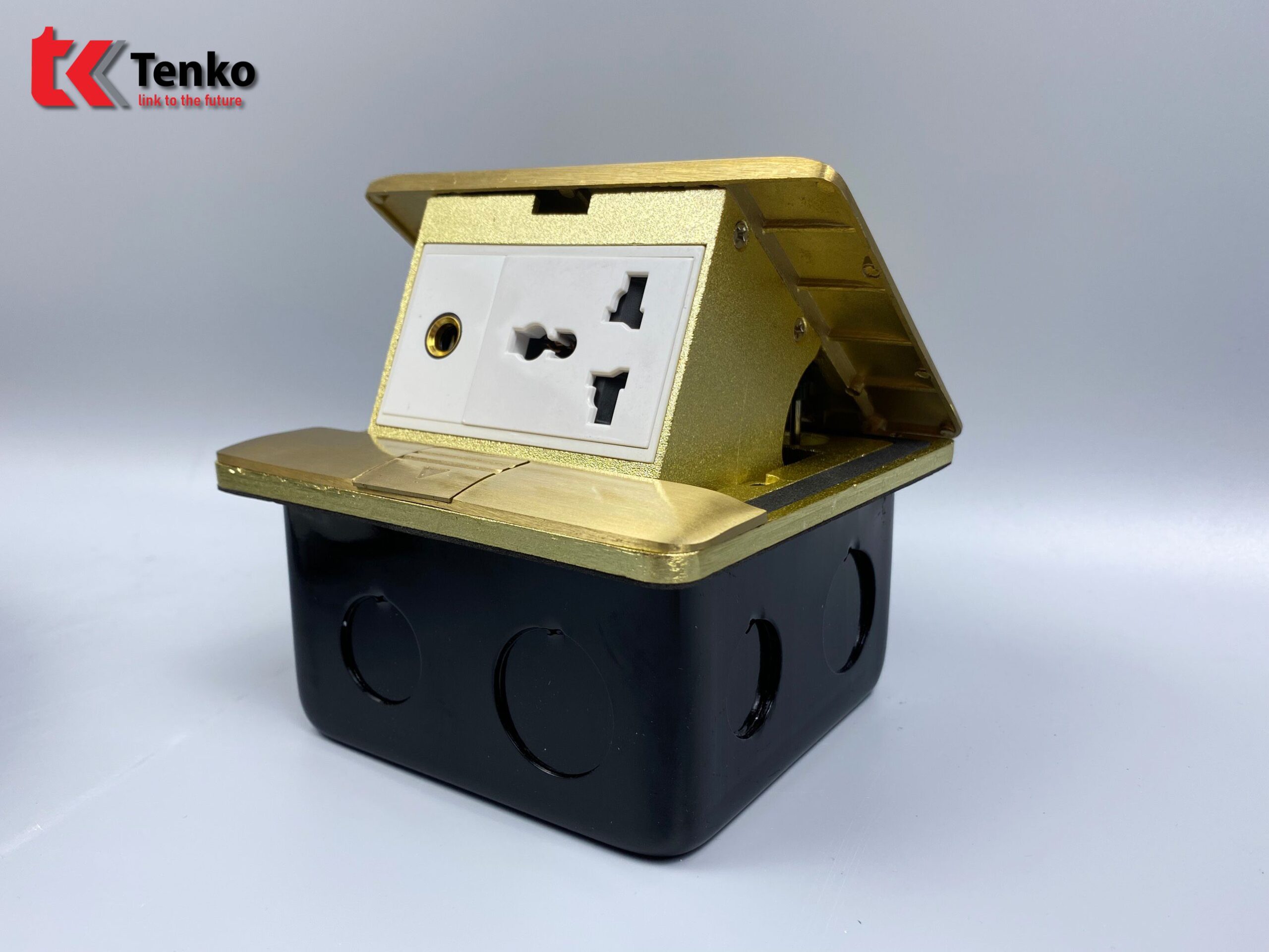 Ổ Cắm Điện Âm Sàn Đa Năng Đồng Nguyên Khối Kèm Cổng Âm Thanh Tenko TK-J05-09 Vàng