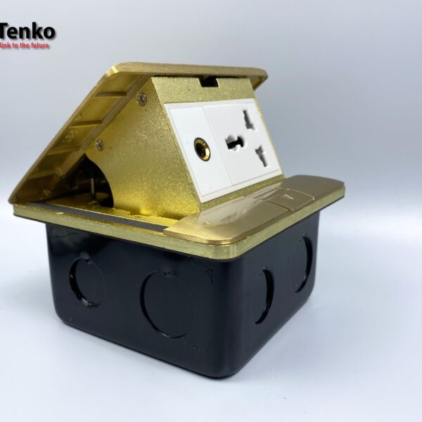 Ổ Cắm Điện Âm Sàn Đa Năng Đồng Nguyên Khối Kèm Cổng Âm Thanh Tenko TK-J05-09 Vàng