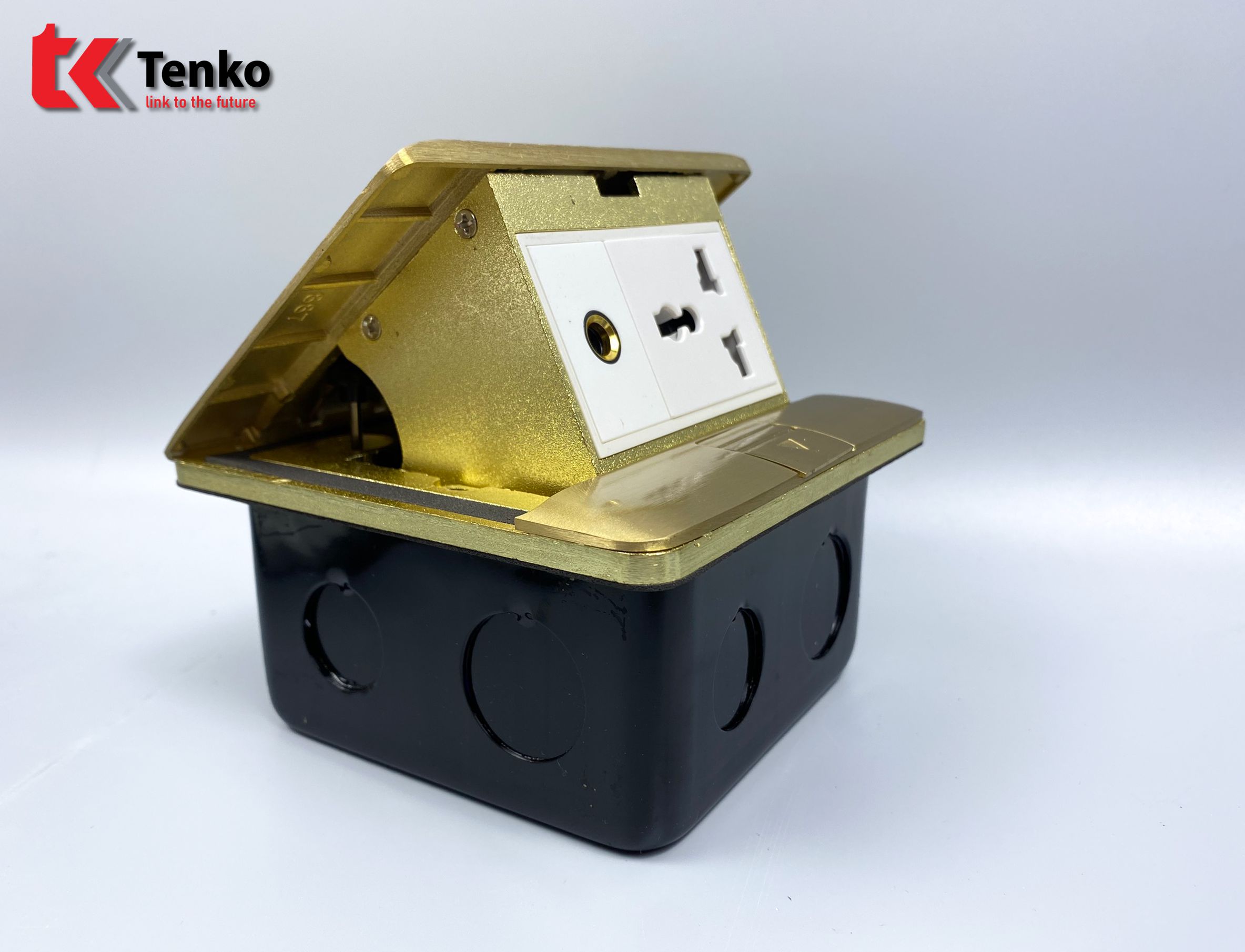 Ổ Cắm Điện Âm Sàn Đa Năng Đồng Nguyên Khối Kèm Cổng Âm Thanh Tenko TK-J05-09 Vàng