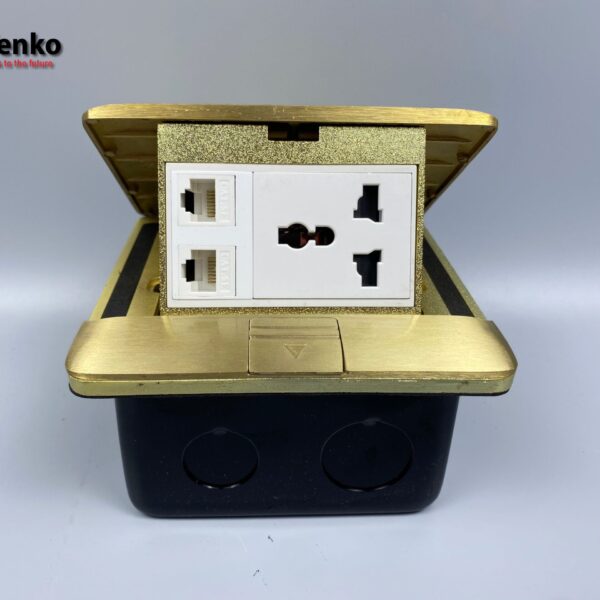 Ổ Cắm Điện Âm Sàn Đa Năng Đồng Nguyên Khối Kèm 2 Cổng Mạng LAN Tenko TK-J05-05 Vàng