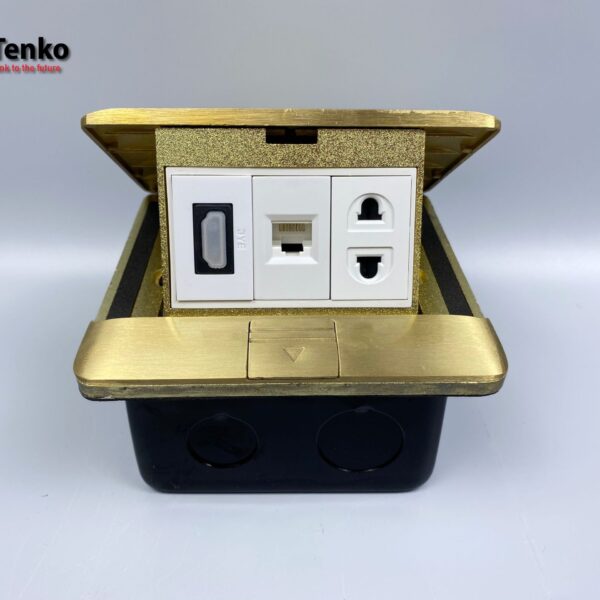 Ổ Cắm Điện Âm Sàn Đồng Nguyên Khối Kèm Mạng LAN (RJ45) Và HDMI Tenko TK-J05-03 Vàng