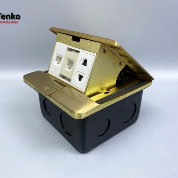 Ổ Cắm Điện Âm Sàn Đồng Nguyên Khối Kèm Mạng LAN (RJ45) Và Điện Thoại Tenko TK-J05-01 Vàng