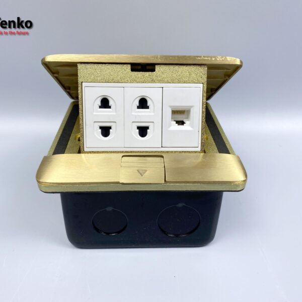 Ổ Cắm Điện Âm Sàn Đồng Nguyên Khối Kèm 1 Mạng LAN (RJ45) Tenko TK-J05-02 Màu Vàng