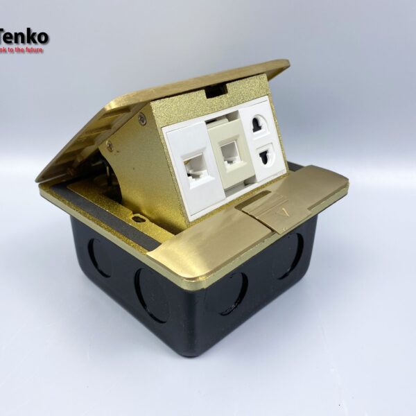 Ổ Cắm Điện Âm Sàn Đồng Nguyên Khối Kèm Mạng LAN (RJ45) Và Điện Thoại Tenko TK-J05-01 Vàng