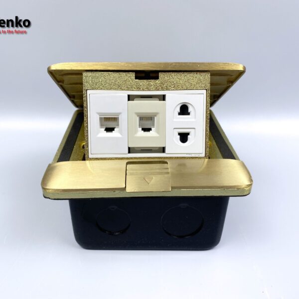 Ổ Cắm Điện Âm Sàn Đồng Nguyên Khối Kèm Mạng LAN (RJ45) Và Điện Thoại Tenko TK-J05-01 Vàng