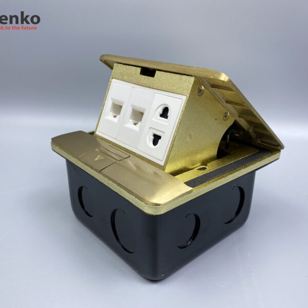 Ổ Cắm Điện Âm Sàn Đồng Nguyên Khối Kèm 2 Cổng Mạng LAN Tenko TK-J05-08 Vàng