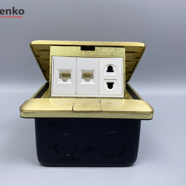 Ổ Cắm Điện Âm Sàn Đồng Nguyên Khối Kèm 2 Cổng Mạng LAN Tenko TK-J05-08 Vàng