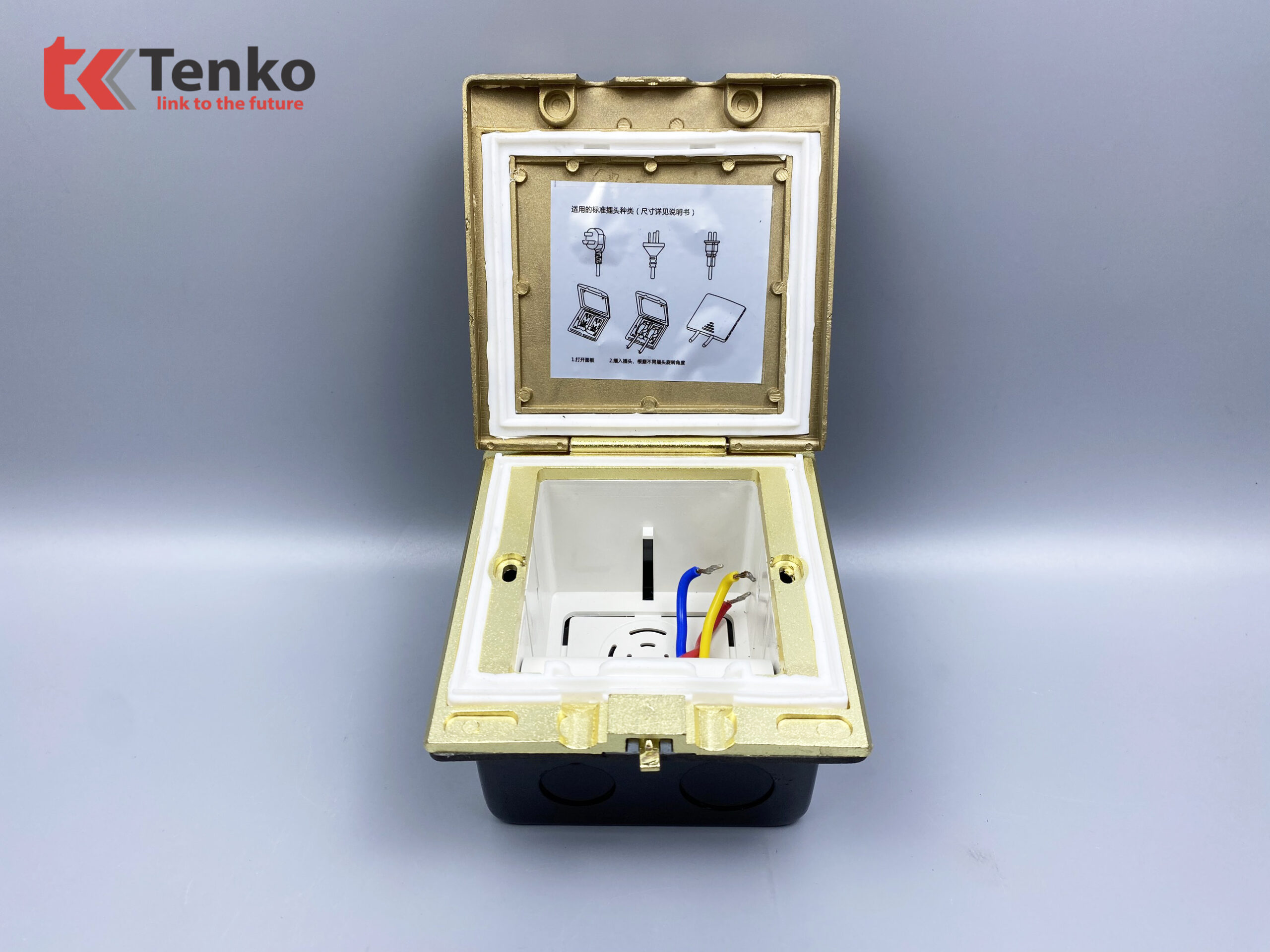 Hộp Điện Âm Sàn Chống Nước Chất Liệu Đồng Cao Cấp Tenko TK-J06 Màu Vàng