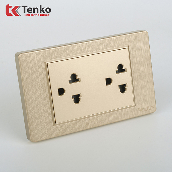 Ổ Cắm Điện Đôi 3 Chấu Màu Vàng Xước Âm Tường Tenko TK-C5-044